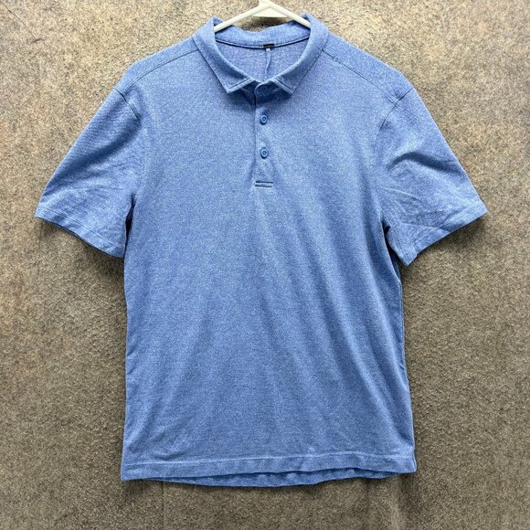 Lululemon Polo Shirt Mens Small Blue Preppy Mesh Cotton Golf Golfer Heather - Picture 1 of 13